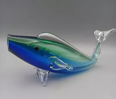 Vintage Czech Chribska Glassworks Green/blue Art Glass Fish Bud Vase • $49