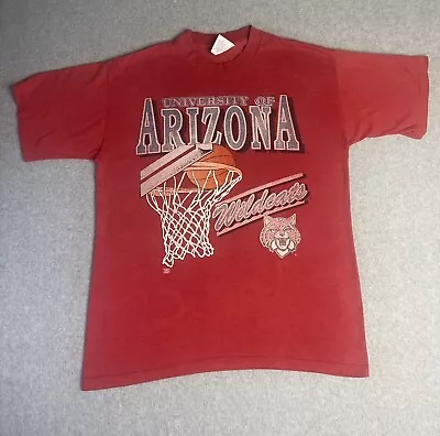 Vintage Arizona Wildcats Basketball T Shirt Size L Red Single Stitch • $22