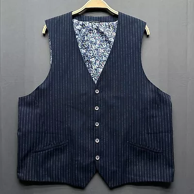 Robert Graham Vest Mens 46 Blue Stripe Classic Fit Multicolor Floral Interior • $74.80