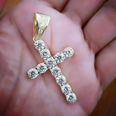 $99.99 • Buy 14k Yellow Gold Plated 3Ct Round Cut Lab Created Diamond Cross Pendant