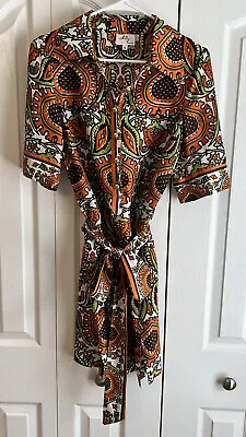 Original Milly Of New York 100% SILK Shirt Dress Orange Brown Green Floral Sz 6 • $17.99