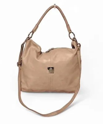 I Medici Firenze Bruna Italian Beige Leather Detachable Strap Hobo Purse Bag • $38.25