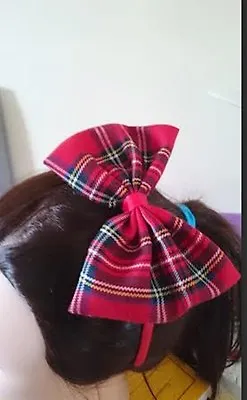 Large Red Tartan Fabric Bow Hair Band Headband Aliceband Girls • £1.99