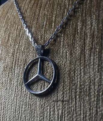 Mercedes Necklace Double Side Jeweled  Necklace-Fully Handmade-925 Silver • $244.75