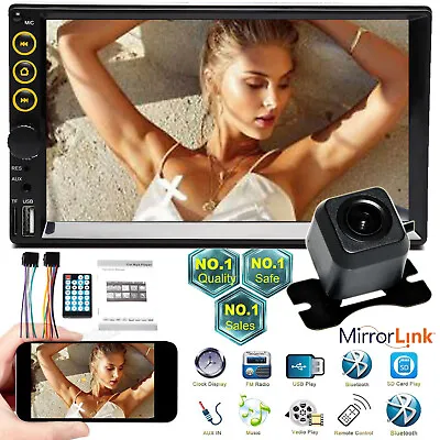 Double 2Din Car Stereo Bluetooth Radio AUX Mirrorlink For Android IOS GPS+Camera • $56.07