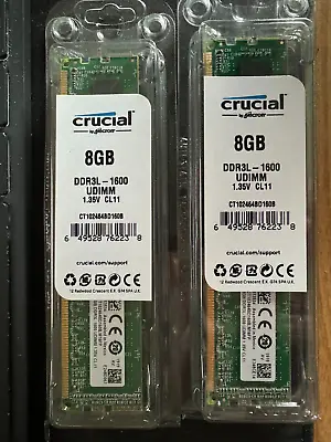 16GB 2 X 8GB Crucial CT102464BD160B DDR3L-1600MHz 240-Pin Non ECC RAM • £30