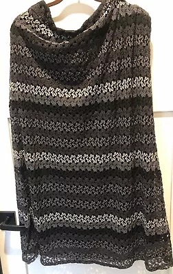 CATO Black And Gray Boho Lace Embroidered Lace Maxi Skirt Elastic Waist Size XL • $14.99