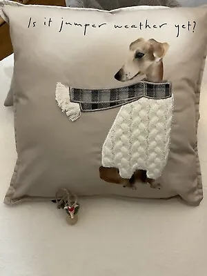 Greyhound Whippet Pillow  16x16”  + X-mas Figurine/ornament NEW Set Both $75  • $54.52