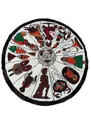 Vintage Mid Century 70's Zodiac Hand Hooked Rug Astrology Wallhanging Round 58  • $2759.03