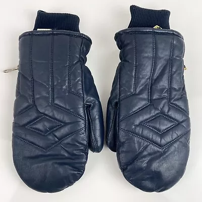 Vintage Kombi Navy Blue Leather Winter Mittens Gloves Lined Size Large  • $21.24