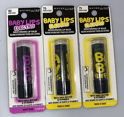 Maybelline Baby Lips Electro Moisturizing Lip Balm Assorted Shades Lot Of 3. • $13.99