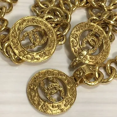 Chanel Vintage Chain Belt Vine Coco 3 Coin Motif 94A Gold Plate • $1829