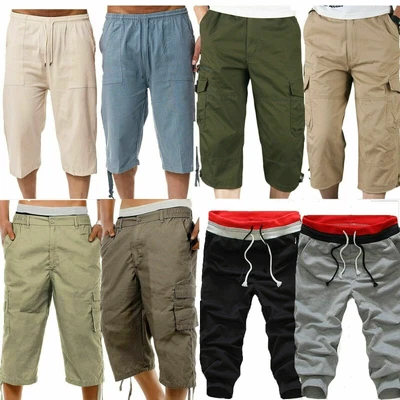 £7.43 • Buy Men's 3/4 Length Shorts Sports Jogger Elastic Waist Cargo Capri Pants Trousers