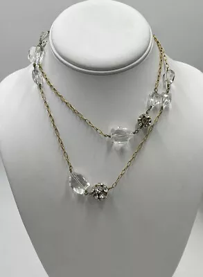 J. Crew 32” Pave Crystal Disco Ball Signed Gold Chain Clear Acrylic Necklace • $29.99