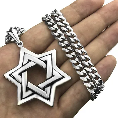 Men Large Jewish Symbol Star Of David Stainless Steel Pendant Necklace Chain Set • $14.99