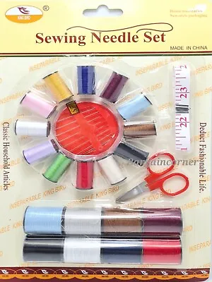 Sewing Kit Thread Needles Measure Tape Mini Scissor Home Travel Stitching Repair • £2.98