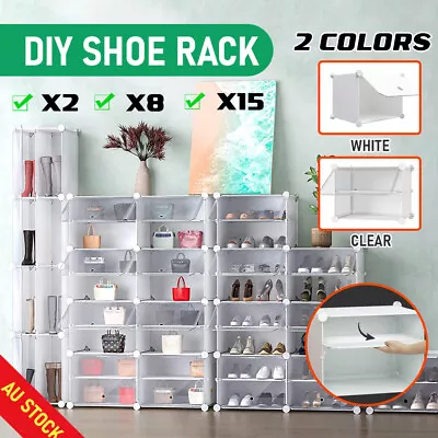 $69.44 • Buy Portable Door Cube DIY Shoe Cabinet Rack Storage Stackable Organiser Stand Clear