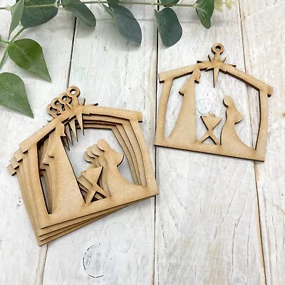 MDF Laser Cut Wooden Christmas Decoration DIY Craft Shape 5 Pack Crib Nativity • £5.25