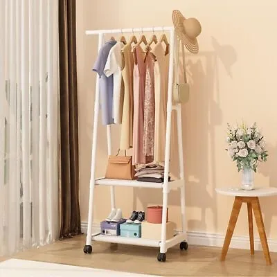 Heavy Hanger Chrome Garment Metal Height Adjustable Rolling Rack Clothes White • $23.48