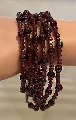 Antique 49  ROUND & FACETED NATURAL WINE RED GARNET NECKLACE • $90