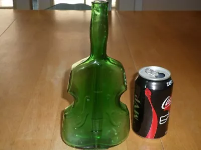 [VIOLIN - CELLO] GREEN Colored Glass Shaped Bottle Vase 9.75  Tall VINTAGE • $30