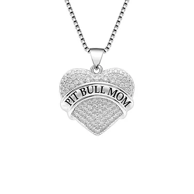 Pit Bull Mom Dog Heart Necklace Dangle Earrings Womens Clear Cubic Zirconia G... • $16.99