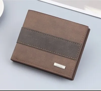 Luxury Quality Mens Brown PU Fabric Wallet Bifold Credit Card ID Holder Zip Gift • £7.99