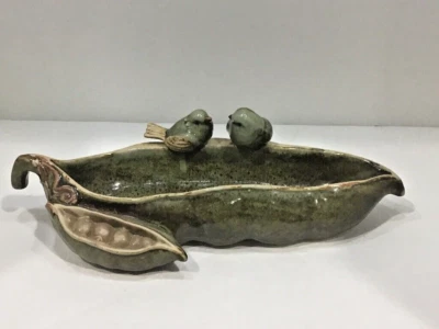 £33.64 • Buy Pea Pod Ceramic Bird Bath Feeder Brown Green Speckled