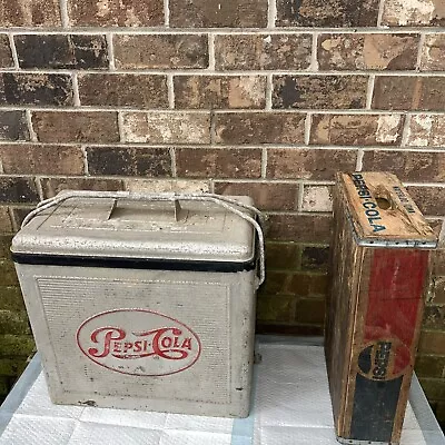 Vintage PEPSI COLA Aluminum Cooler Ice Chest 1950s 17” X 17” X 10”Creat Lot 2pc. • $189.99