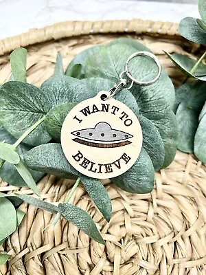 UFO Keychain Wooden Alien Keychain Space Keychain Laser Engraved And Painted • $9.95