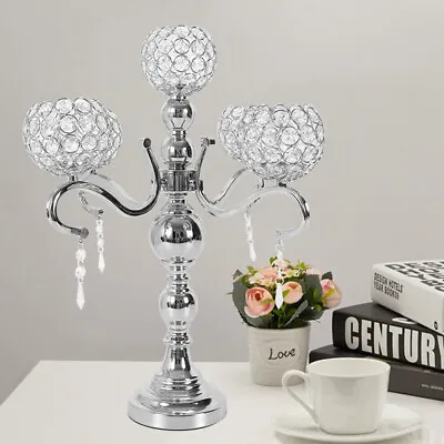 $51.52 • Buy Candelabra Centerpiece With Crystal Studded Globes For Party Wedding 55cm Silver