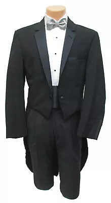 Men's Perry Ellis Black Tuxedo Tailcoat Long Tails White Tie Wedding Mason 40XL • $69.99