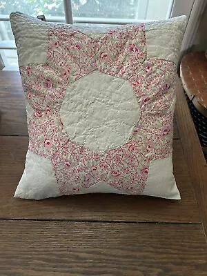 Primitive Stitchery Vintage Pink Floral Patchwork Pillow • $10.95