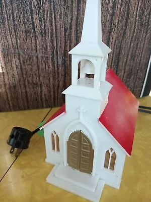 VINTAGE Red & White VILLAGE LIGHT UP PLASTIC CHURCH CHRISTMAS • $10