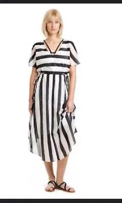 Country Road White Black Peach Stripe Cotton Tassel Long Maxi Dress 14 • $39