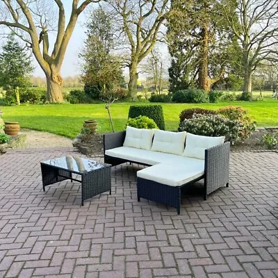 Rattan Corner Sofa Garden Lounger Outdoor Patio Wicker New Coffee Table • £190.85