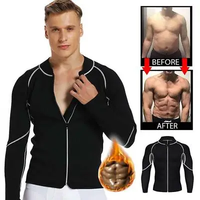 Men's Neoprene Sauna Sweat Weight Loss Workout Shirt Long Sleeve Gym Body Shaper • $22.79