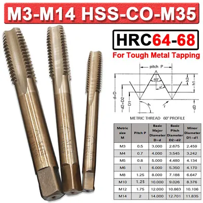 £6.79 • Buy HRC64 HSS-Co-M35 Thread Metric Tap Drill Bit Set M3-M12 Machine Cutter Taps Tool