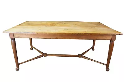 Antique English Pine Country Farmhouse Trestle Library Desk Dining Table  72  • $1530