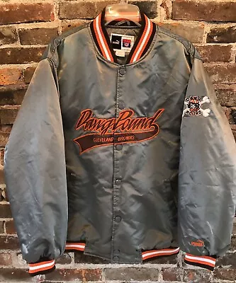 VTG 90s Puma Cleveland Browns Dawg Pound Satin Bomber Jacket Grey Size MED • $99.99