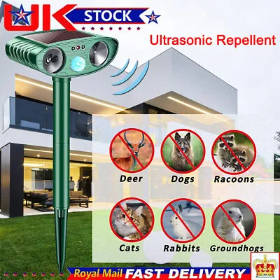 UK Ultrasonic Garden Solar Cat Dog Repellent Fox Pest Scarer Deterrent Repeller • £15.99