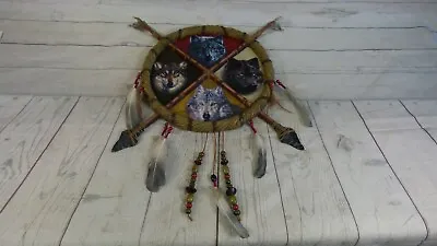 Vivi Crandall “Spirit Of The Wolf Shield” 4 Plates Dream Catcher • $149.99