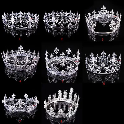 8 Styles Men's Imperial Medieval Fleur De Lis Silver King Metal Crown Drama • £20.99