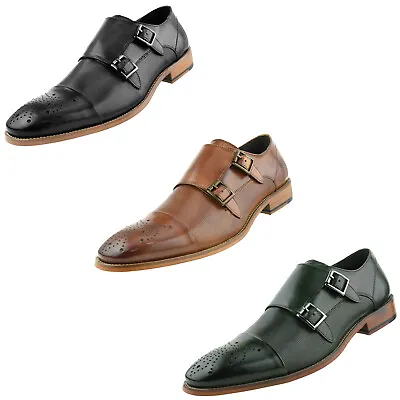 Men's Genuine Calf Leather Dress Shoes Double Monk Strap Formal Mens Shoes • $99.99