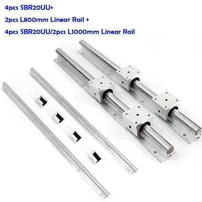 20mm Linear Slide Guide Shaft SBR20-800mm 2 Rail+4 SBR20UU Bearing Block CNC Set • £34