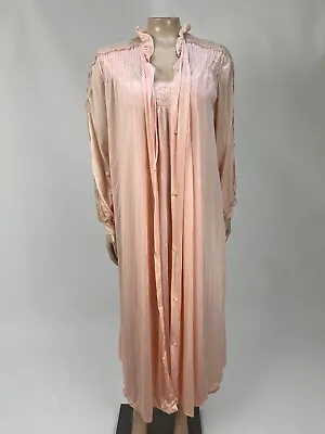 JCPenney Vintage Women's Nylon Lace Nightgown Robe Peignoir Set Small Peach GG15 • $31.99