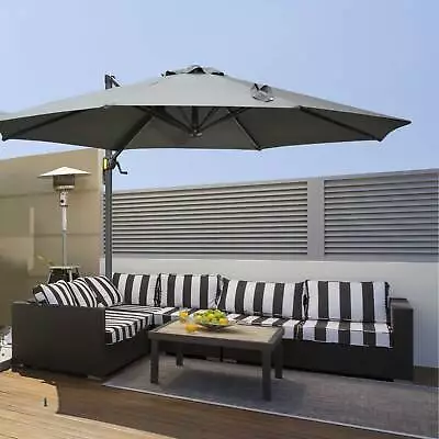 3(m) Offset Parasol Cantilever Hanging Umbrella 360° Rotation W/ Base Dark Grey • £139.99