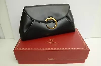 $449.99 • Buy Authentic Cartier Pantail Black Leather Envelope Fold Bag Vintage Logo Purse