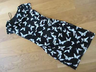 Ladies Y By Yumi Black White Butterfly Cap Short Sleeve Dress Size 10 • £3.99