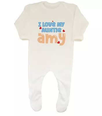 Personalised I Love My Auntie Baby Grow Sleepsuit Love Heart Boys Girls Gift • £9.99